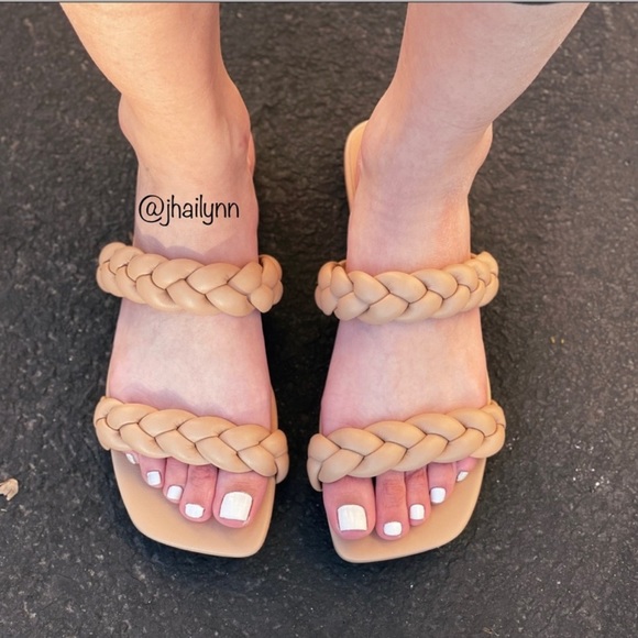 Natural/ Nude vegan leather braided strap Sandal - Picture 3 of 5